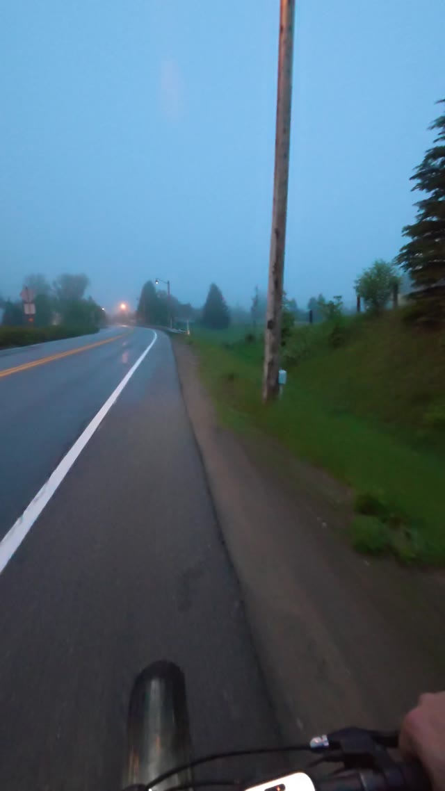 biking on road · foggy rural road