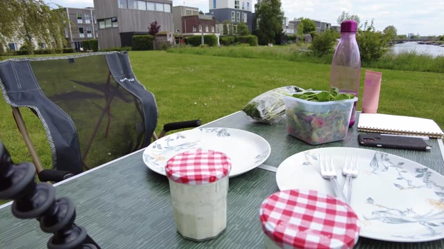 picnic setup · park by the water
